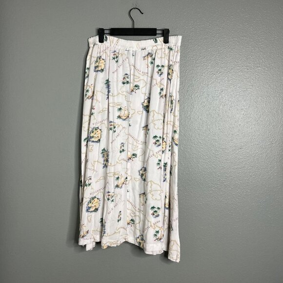 Vintage Full Button Midi Skirt Tropical Map Ocean Voyage Print w/ Pockets L - Picture 7 of 7